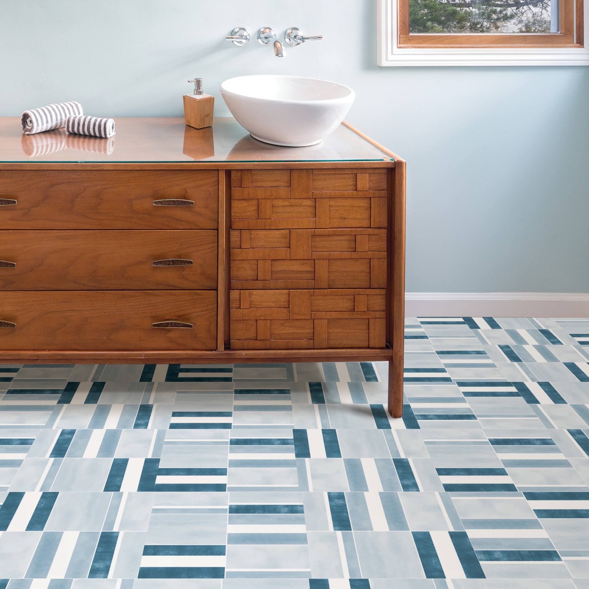 FloorPops Azure Peel & Stick Floor Tiles